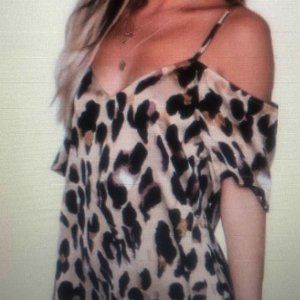 Womens Summer Leopard Print Cold Shoulder top